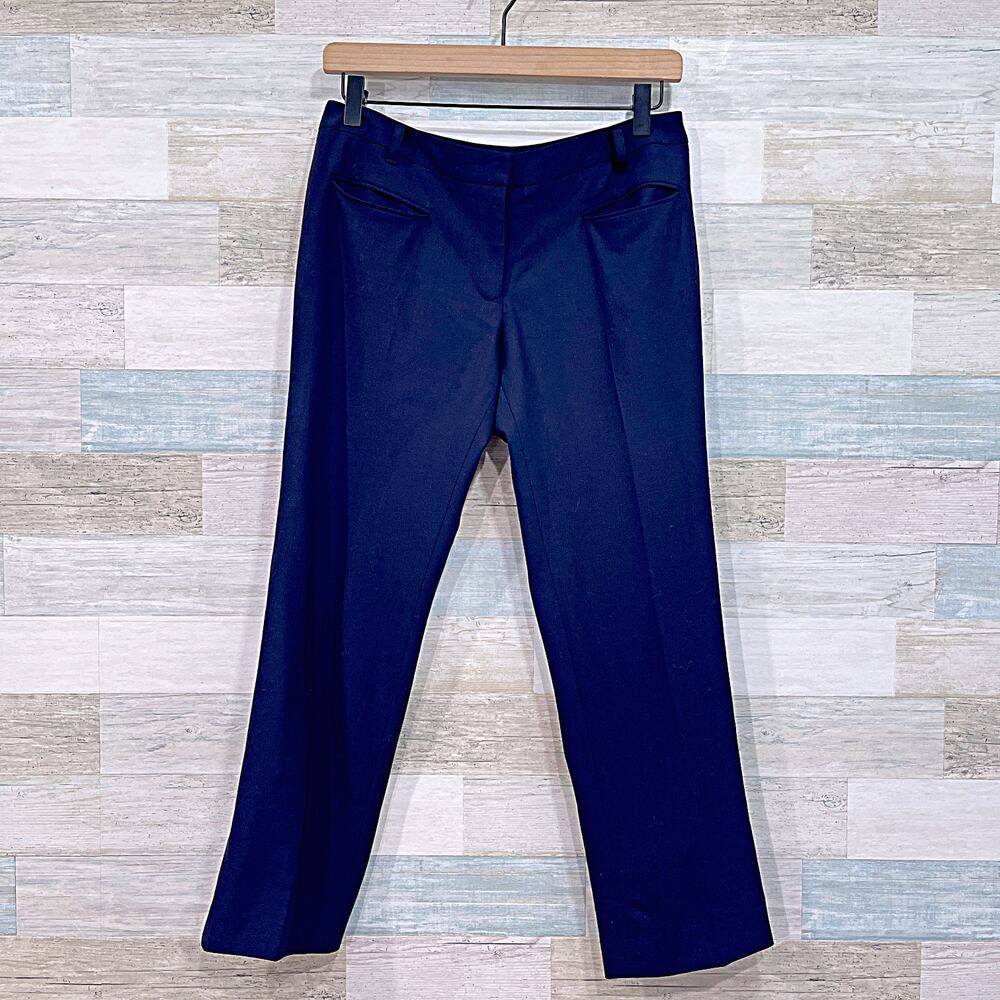 Jenni Kayne Stretch Mid Rise Crop Trouser Pant Navy Blue Work Office Womens 8
